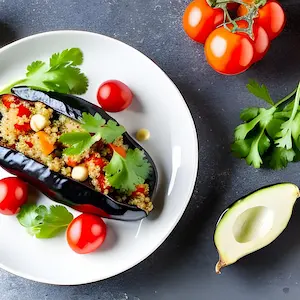 Berenjenas rellenas de quinoa y verduras